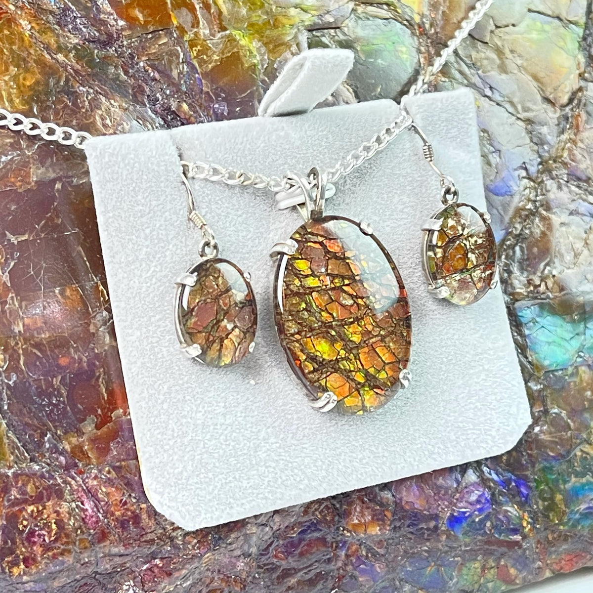 SOLD Ammolite Pendant & Earrings Set
