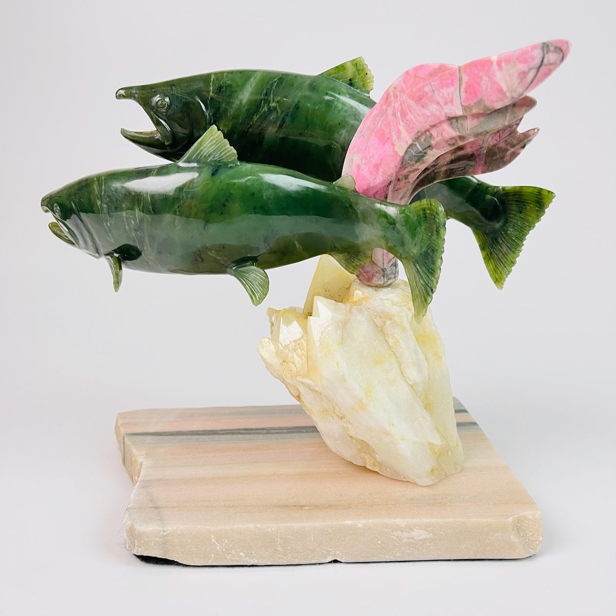 River Dance – BC Green Jade, BC Pink Rhodonite wildlife sculpture