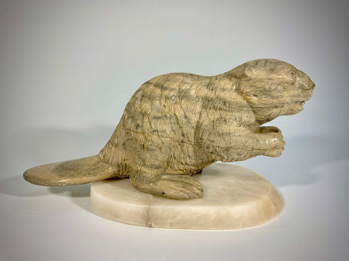Canadian Beaver Detailed – BC Brown Marble & Alabaster stone sculpture
