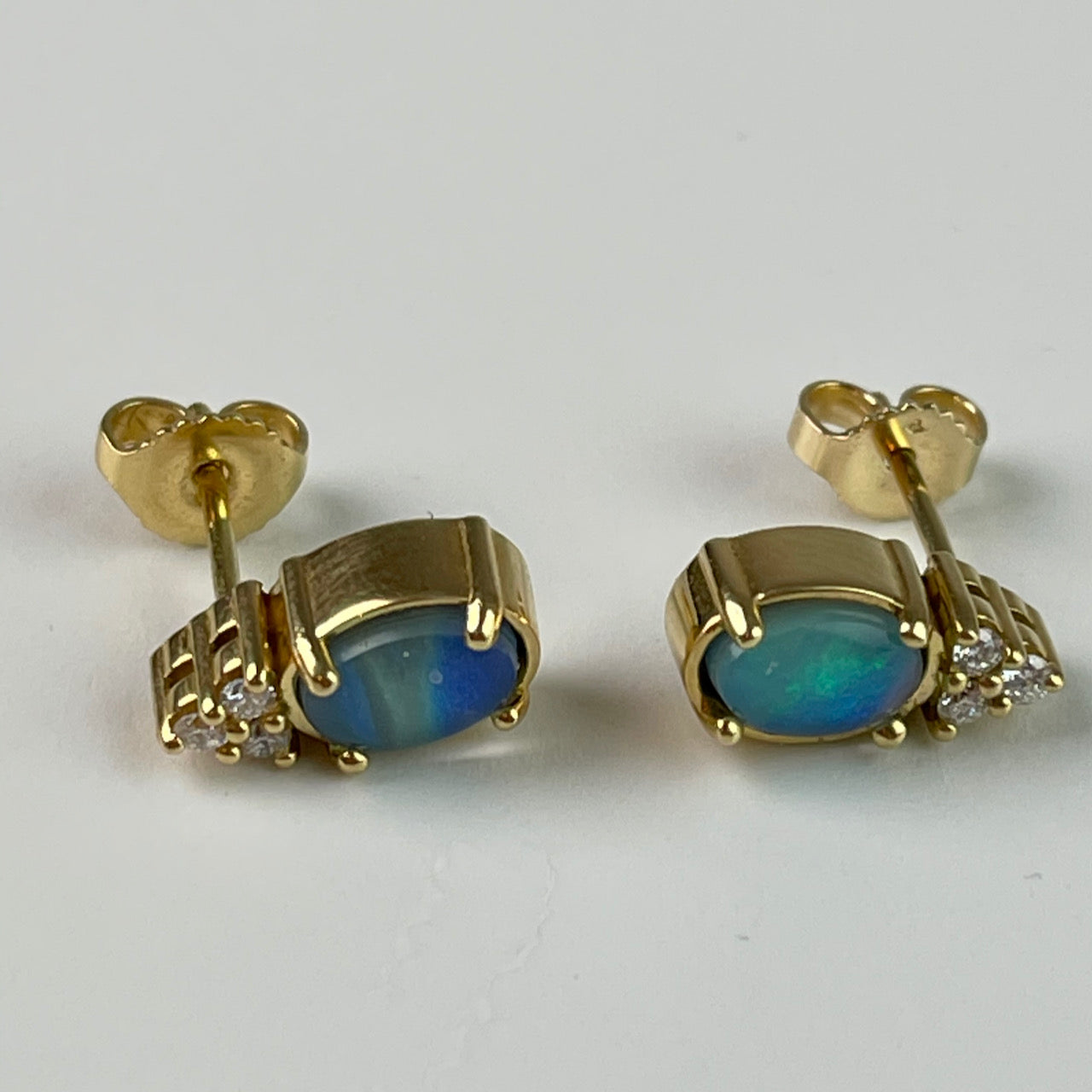 SOLD - Pacific Blue BC Precious Opal Earrings 18K YG
