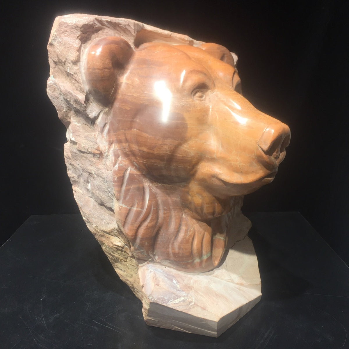 Majestic – BC Alpenglow Orange & Red Marble bear sculpture